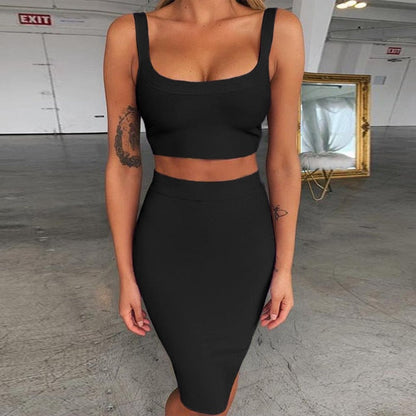 Bandage dress sets Women Sexy Two Piece Skirt Set Summer Lilac Bodycon skirt and top set matching sets For Club Party