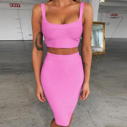 Bandage dress sets Women Sexy Two Piece Skirt Set Summer Lilac Bodycon skirt and top set matching sets For Club Party