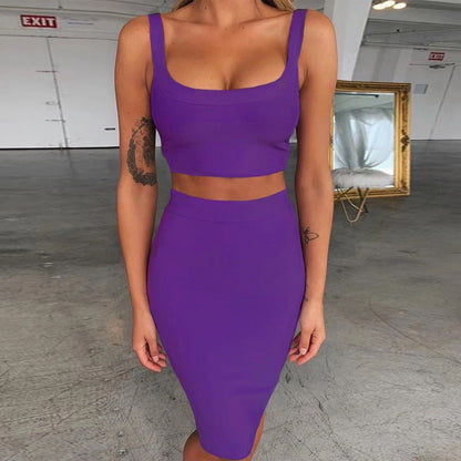 Bandage dress sets Women Sexy Two Piece Skirt Set Summer Lilac Bodycon skirt and top set matching sets For Club Party