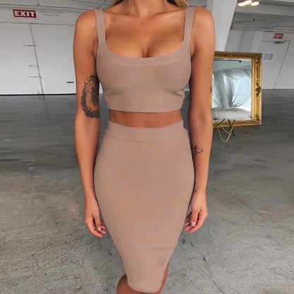 Bandage dress sets Women Sexy Two Piece Skirt Set Summer Lilac Bodycon skirt and top set matching sets For Club Party