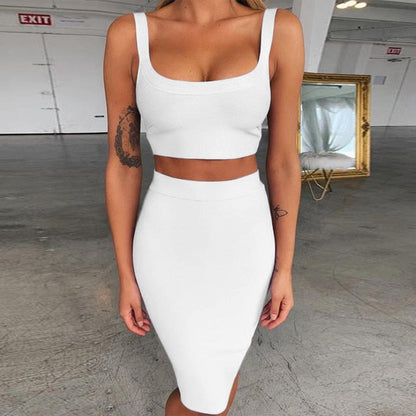 Bandage dress sets Women Sexy Two Piece Skirt Set Summer Lilac Bodycon skirt and top set matching sets For Club Party