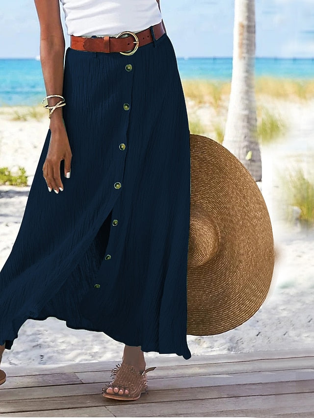 Women's Skirt Long Skirt Linen Skirts Straight Maxi Faux Linen Black White Navy Blue Orange Skirts Autumn / Fall Split Without Lining Fashion coastal grandma style Summer Causal Daily S M L