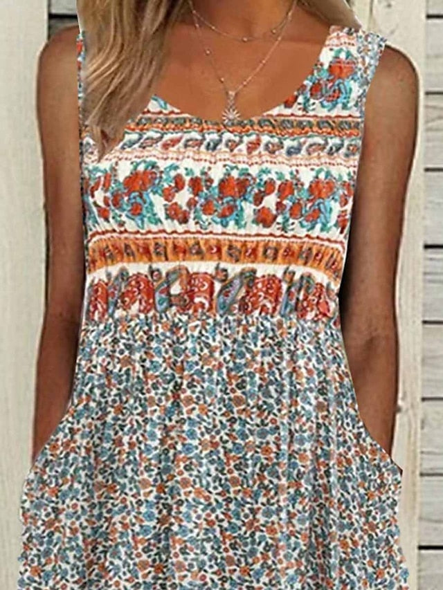 Women's Casual Dress Tank Dress Summer Dress Floral Pocket Print Strap Midi Dress Active Fashion Outdoor Daily Sleeveless Loose Fit Blue Summer Spring S M L XL XXL