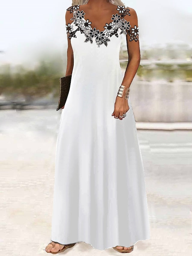 Women's Long Dress Maxi Dress Casual Dress Black Dress A Line Dress Floral Plain Fashion Casual Outdoor Daily Going out Lace Patchwork Sleeveless Strap Dress Regular Fit Black White Green Summer