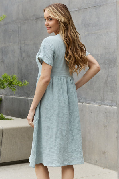 Sweet Lovely By Jen Full Size Button Down Midi Dress