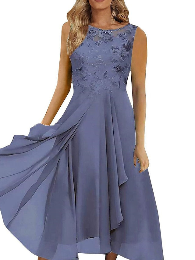 Women's Wedding Guest Dress Party Dress Lace Dress Midi Dress Blue Green Dark Blue Sleeveless Pure Color Lace Summer Spring Fall Crew Neck Fashion Wedding Guest Vacation Summer Dress Loose Fit S