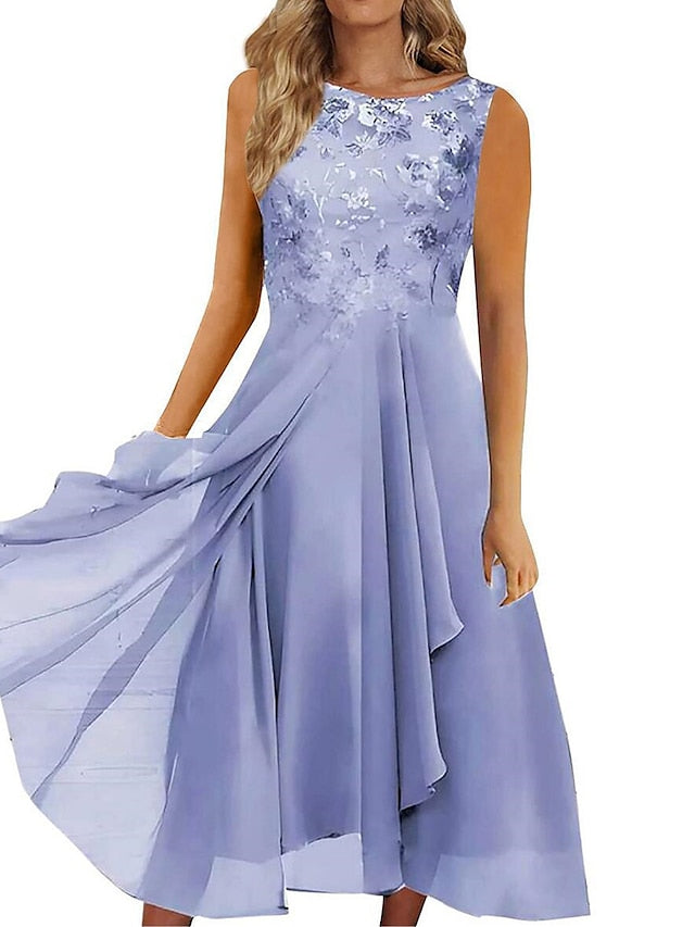 Women's Wedding Guest Dress Party Dress Lace Dress Midi Dress Blue Green Dark Blue Sleeveless Pure Color Lace Summer Spring Fall Crew Neck Fashion Wedding Guest Vacation Summer Dress Loose Fit S