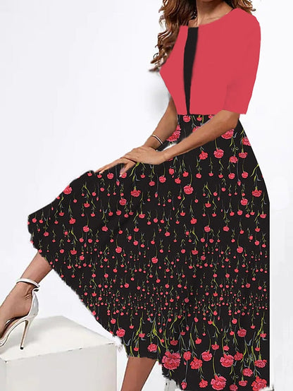 Women's Two Piece Dress Set Casual Dress Tank Dress Outdoor Daily Fashion Streetwear Print Midi Dress Strap Half Sleeve Floral Loose Fit Pink Dark Pink Peach Summer Spring S M L XL XXL