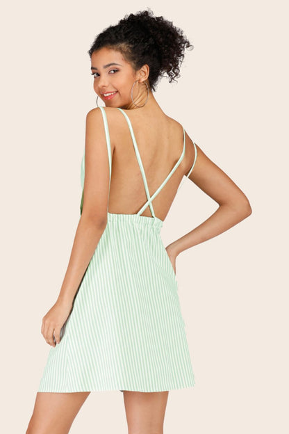 Striped Crisscross Deep V Sleeveless Dress