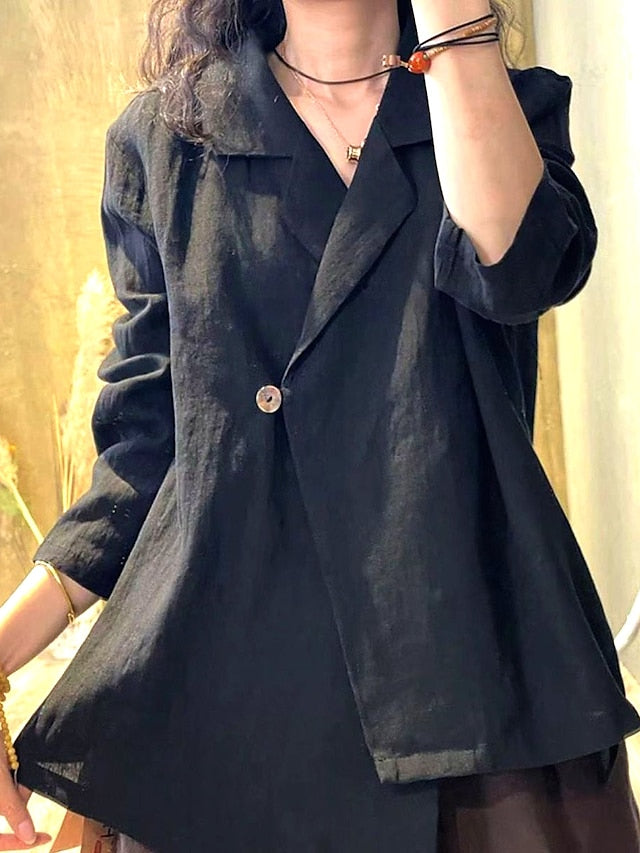 Women's Blazer Formal Button Plain Windproof Streetwear Regular Fit Outerwear Long Sleeve Spring Black M