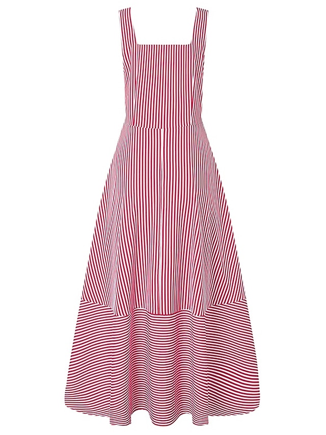 Women's Long Dress Maxi Dress Casual Dress Swing Dress A Line Dress Striped Basic Fashion Holiday Vacation Going out Ruffle Print Sleeveless Square Neck Dress Regular Fit Black Red Blue Spring Summer