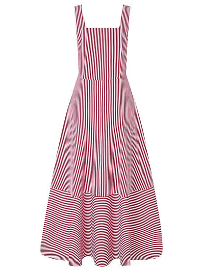 Women's Long Dress Maxi Dress Casual Dress Swing Dress A Line Dress Striped Basic Fashion Holiday Vacation Going out Ruffle Print Sleeveless Square Neck Dress Regular Fit Black Red Blue Spring Summer