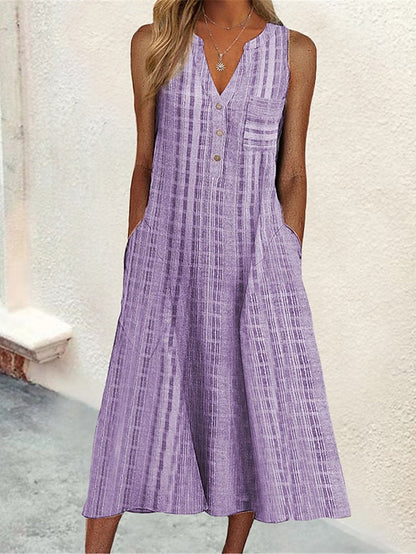 Women's Casual Dress Tank Dress Summer Dress Plaid Button Pocket V Neck Midi Dress Active Fashion Outdoor Daily Sleeveless Loose Fit Black Pink Blue Summer Spring S M L XL XXL