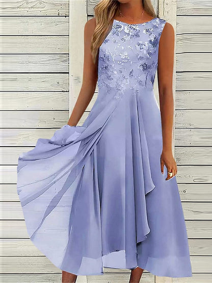 Women's Wedding Guest Dress Party Dress Lace Dress Midi Dress Blue Green Dark Blue Sleeveless Pure Color Lace Summer Spring Fall Crew Neck Fashion Wedding Guest Vacation Summer Dress Loose Fit S