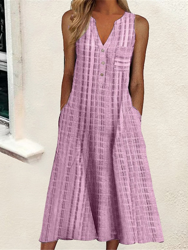 Women's Casual Dress Tank Dress Summer Dress Plaid Button Pocket V Neck Midi Dress Active Fashion Outdoor Daily Sleeveless Loose Fit Black Pink Blue Summer Spring S M L XL XXL