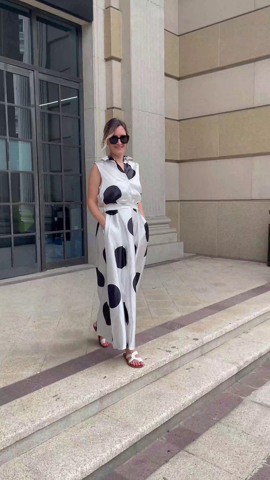 Women's Shirt Dress Casual Dress Swing Dress Maxi long Dress Outdoor Office Daily Satin Fashion Modern Shirt Collar Button Pocket Sleeveless Summer Spring Regular Fit Black White Green Polka Dot