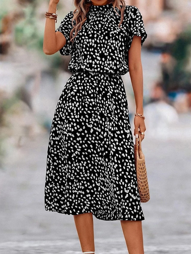 Women's Casual Dress A Line Dress Floral Dress Floral Ditsy Floral Print Crew Neck Midi Dress Fashion Modern Outdoor Date Short Sleeve Loose Fit Black Red Blue Summer Spring S M L XL