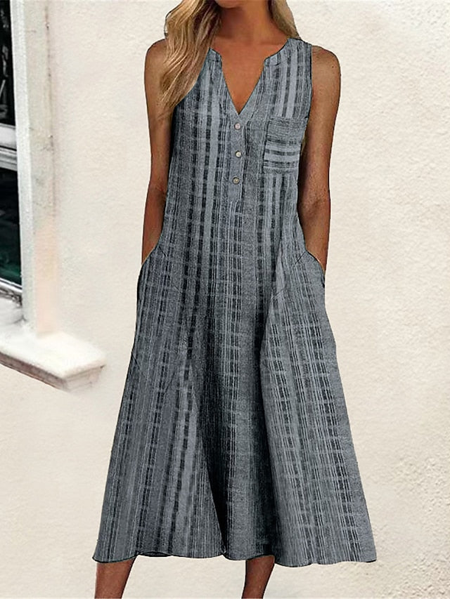 Women's Casual Dress Tank Dress Summer Dress Plaid Button Pocket V Neck Midi Dress Active Fashion Outdoor Daily Sleeveless Loose Fit Black Pink Blue Summer Spring S M L XL XXL