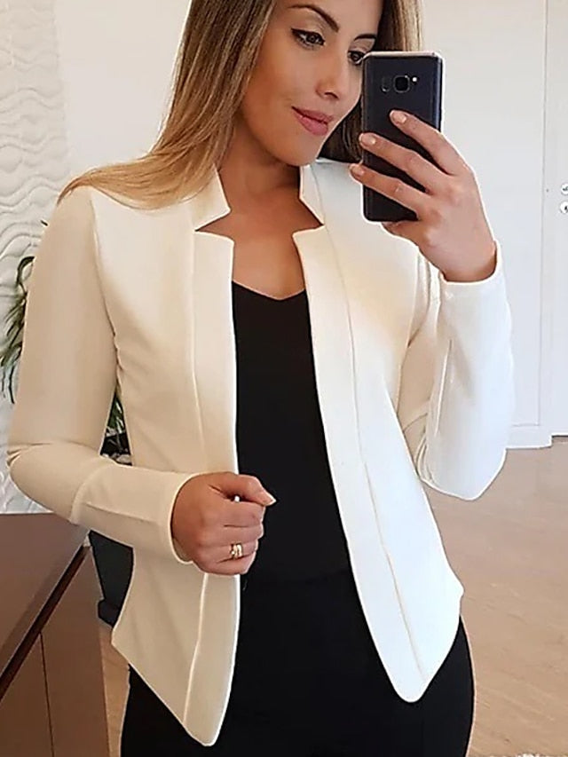 Women's Blazer Solid Color Classic Office / Business Long Sleeve Coat Spring Fall Causal Open Front Regular Jacket Light Pink