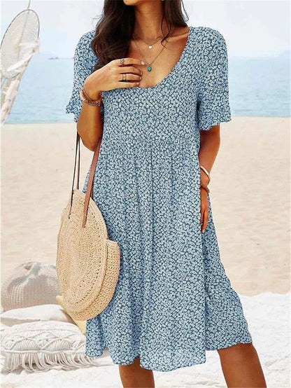 Women's Casual Dress Floral Dress Boho Dress Floral Print Square Neck Midi Dress Active Fashion Outdoor Daily Short Sleeve Regular Fit Yellow Red Dark Blue Summer Spring S M L XL XXL