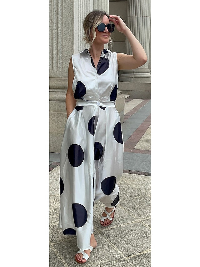 Women's Shirt Dress Casual Dress Swing Dress Maxi long Dress Outdoor Office Daily Satin Fashion Modern Shirt Collar Button Pocket Sleeveless Summer Spring Regular Fit Black White Green Polka Dot