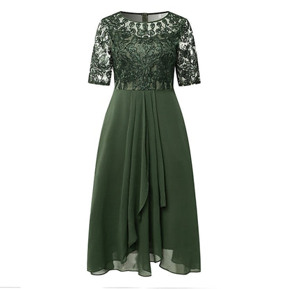 Women‘s Cocktail Party Dress Lace Dress Midi Dress Green Blue Purple Half Sleeve Floral Embroidery Lace Summer Spring Crew Neck Elegant Classic Wedding Guest S M L XL XXL 3XL