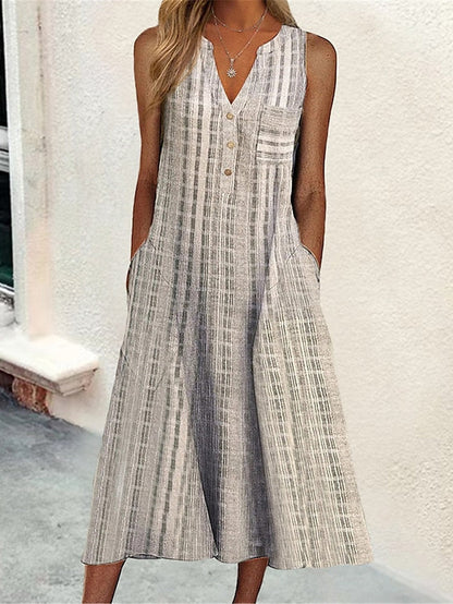 Women's Casual Dress Tank Dress Summer Dress Plaid Button Pocket V Neck Midi Dress Active Fashion Outdoor Daily Sleeveless Loose Fit Black Pink Blue Summer Spring S M L XL XXL