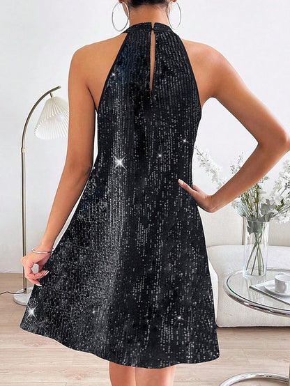 Women's Party Dress Sequin Dress Homecoming Dress Mini Dress Black Fuchsia Sleeveless Pure Color Sequins Summer Spring Fall Halter Neck Fashion Wedding Guest Vacation Summer Dress S M L XL 2XL