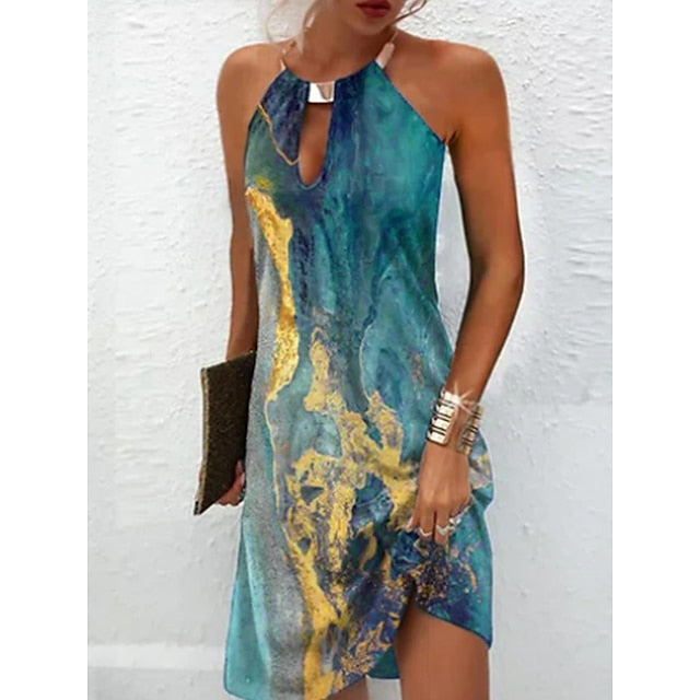 Women's Casual Dress Summer Dress Halter Neck Dress Graphic Marble Print Print Halter Mini Dress Fashion Modern Daily Holiday Sleeveless Loose Fit Pink Blue Green Summer Spring S M L XL XXL