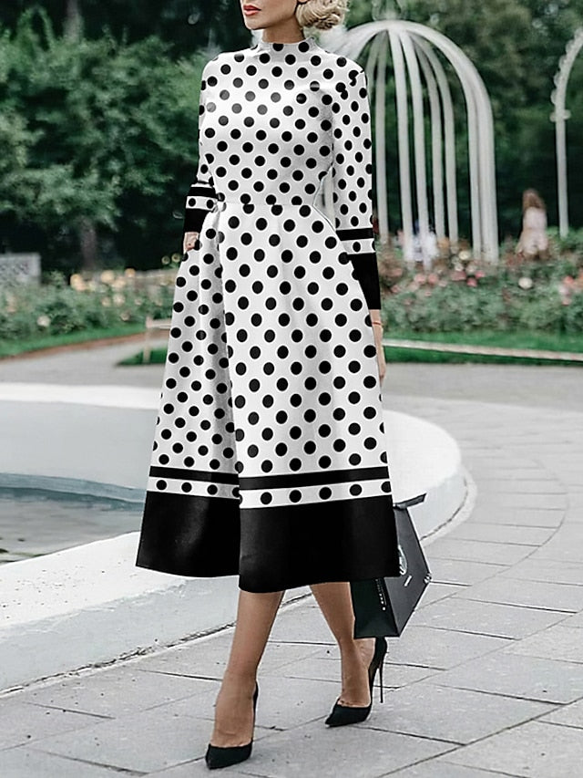 Women's Sheath Dress Midi Dress Midi Dress Black White Red Long Sleeve Floral Ruched Fall Winter Autumn Shirt Collar Stylish Winter Dress Fall Dress S M L XL XXL 3XL