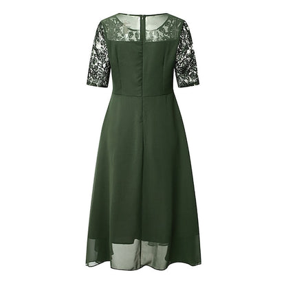 Women‘s Cocktail Party Dress Lace Dress Midi Dress Green Blue Purple Half Sleeve Floral Embroidery Lace Summer Spring Crew Neck Elegant Classic Wedding Guest S M L XL XXL 3XL