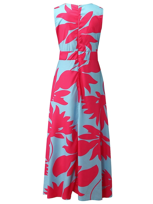 Women's Casual Dress Swing Dress Floral Dress Long Dress Maxi Dress Green Blue Pink Sleeveless Floral Print Spring Summer Deep V Hot Daily S M L XL XXL