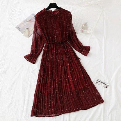 Elegant Polka Dot Women Dress Female Casual Flare Sleeve Office Chiffon Dot Print Dresses A-line Vintage Sweet Clothing Vestidos