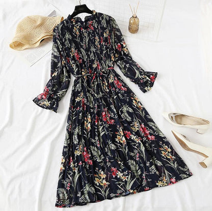 Elegant Polka Dot Women Dress Female Casual Flare Sleeve Office Chiffon Dot Print Dresses A-line Vintage Sweet Clothing Vestidos