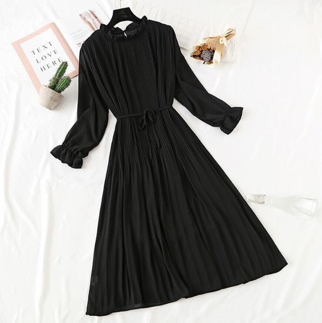 Elegant Polka Dot Women Dress Female Casual Flare Sleeve Office Chiffon Dot Print Dresses A-line Vintage Sweet Clothing Vestidos