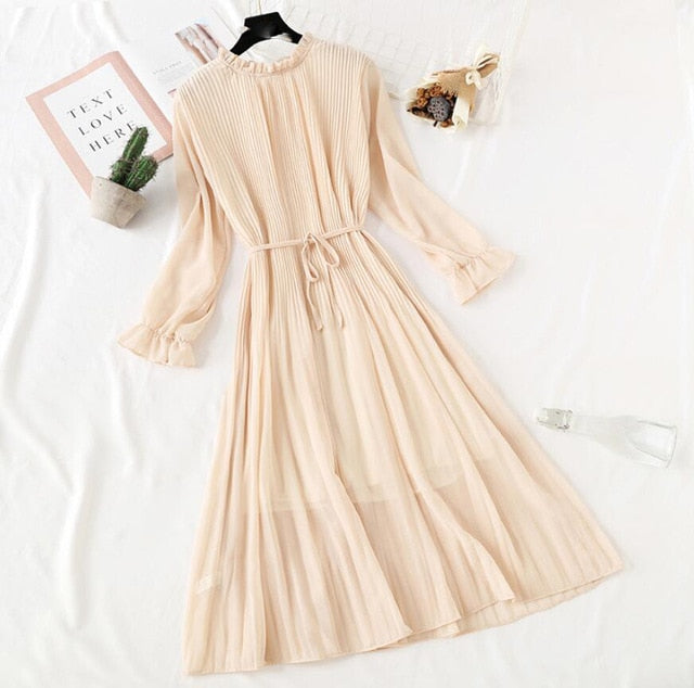 Elegant Polka Dot Women Dress Female Casual Flare Sleeve Office Chiffon Dot Print Dresses A-line Vintage Sweet Clothing Vestidos