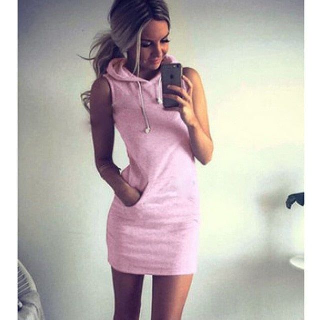 Summer Dress Hooded Sweatshirt O-neck Sexy Elegant Women Party Dresses Fashion Bodycon Short Dress Package Hips Slim Female