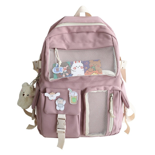 JOYPESSIE Kawaii Nylon Women Backpack Fashion Waterproof Rucksack for Teen Girls School Bag Cute Student Bookbag Travel Mochila