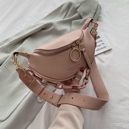 New Messenger Bag Women Hobos Letter Chains Single Shoulder Chest PU Leather Handbag Wide Straps Day Clutches Bolsas Femenina