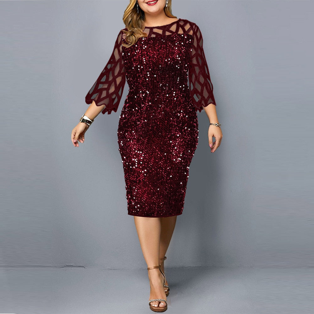 dingdamall Plus Size Women's Summer Dress Elegant Sequin Birthday Party Dresses For Women New Casual Dress Wedding Evening Outfits 5XL