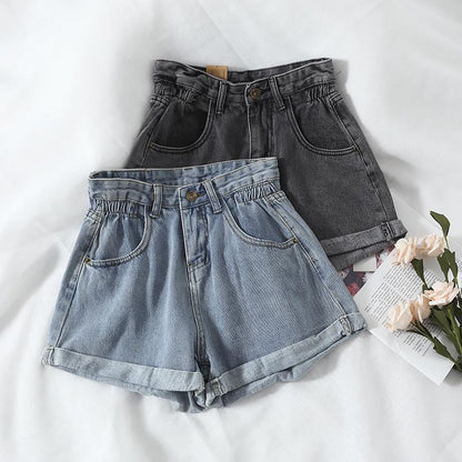 Women's denim shorts high-waist shorts women casual loose ladies fashion large size elastic waist wide-leg short jeans