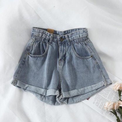 Women's denim shorts high-waist shorts women casual loose ladies fashion large size elastic waist wide-leg short jeans