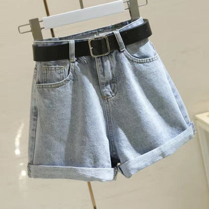 Women's denim shorts high-waist shorts women casual loose ladies fashion large size elastic waist wide-leg short jeans