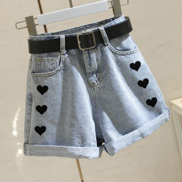 Women's denim shorts high-waist shorts women casual loose ladies fashion large size elastic waist wide-leg short jeans