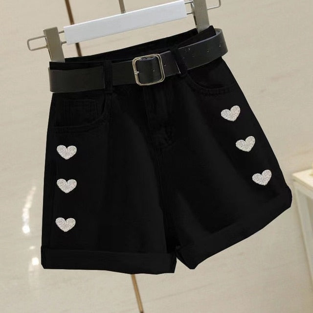 Women's denim shorts high-waist shorts women casual loose ladies fashion large size elastic waist wide-leg short jeans