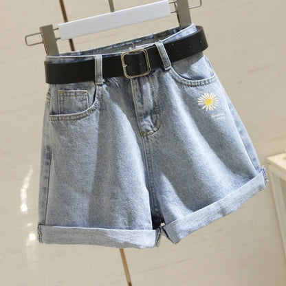 Women's denim shorts high-waist shorts women casual loose ladies fashion large size elastic waist wide-leg short jeans