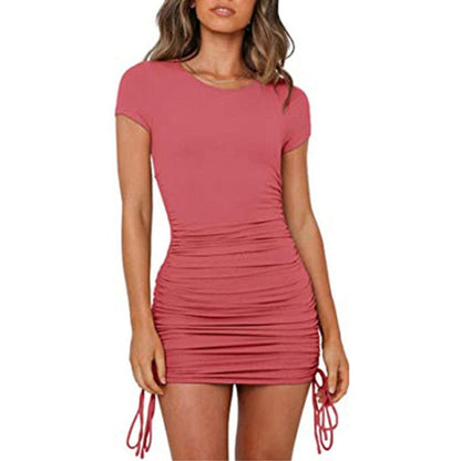 Summer Party Basic Dresses Ladies Short sleeve Womens Solid Bodycon Stretch Mini Dress O Neck Casual Slim Pencil Short Vestido