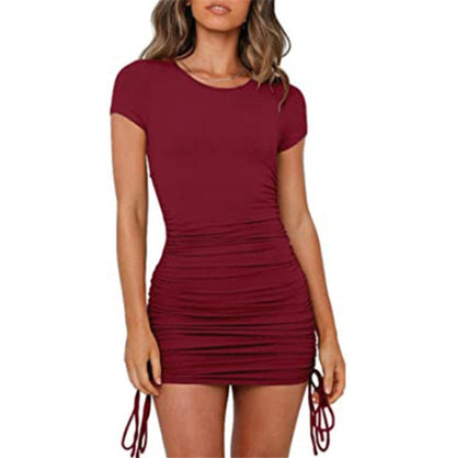 Summer Party Basic Dresses Ladies Short sleeve Womens Solid Bodycon Stretch Mini Dress O Neck Casual Slim Pencil Short Vestido