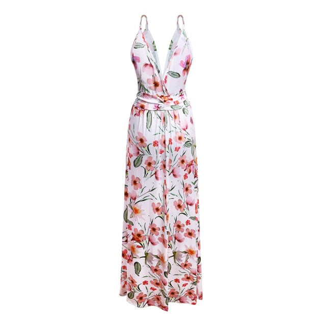 Women&#39;s Sling Floral Long Dresses arrival Summer Boho V-Neck Sleeveless  Party Beach Floarl Print  Maxi Dress Casual Sundress