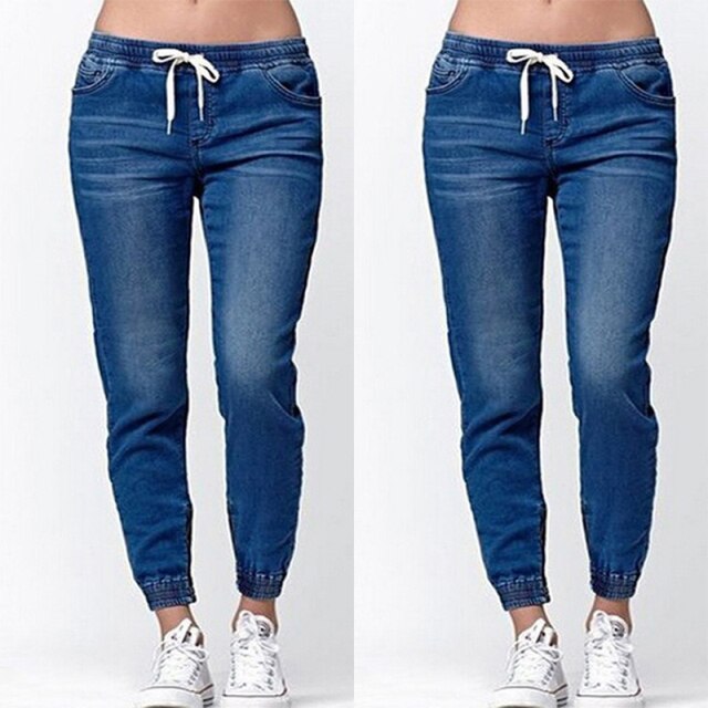 Women Jeans Solid Fashion Elastic Waist Jeans Straight Pencil Pants Denim Pants Women Trousers Causal Pants Women Clothing